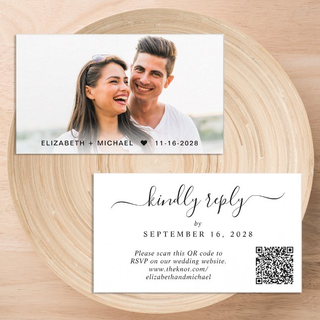 Tarjeta De Recepción Elegante foto QR Boda de código RSVP (Our user-friendly template will generate your QR code automatically from your website address)