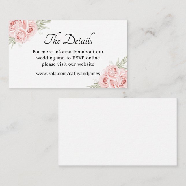 Tarjeta De Recepción Elegante gabinete Boda de detalles florales rosado (Anverso / Reverso)