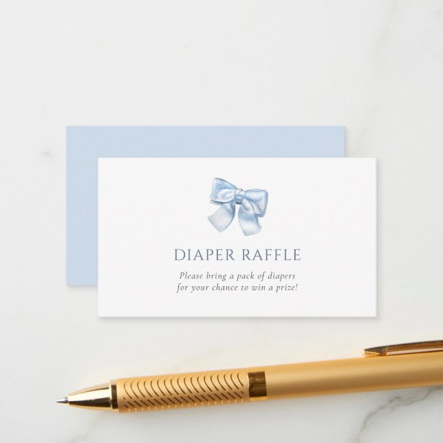 Tarjeta De Recepción Elegante Gingham Blue Coquette Bow Diaper Raffle (Anverso/Reverso In Situ)