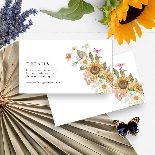 Tarjeta De Recepción Elegante girasol (Elegant Sunflower Wildflowers Floral Details Enclosure Card by Painted Paperie
)