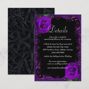 Tarjeta De Recepción Elegante Gótico Rosas púrpura detalles Boda