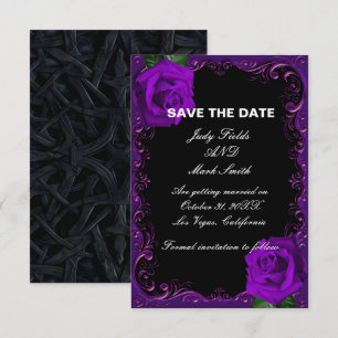 Tarjeta De Recepción Elegante Gótico Rosas Púrpura Salvan La Fecha