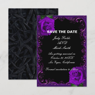 Tarjeta De Recepción Elegante Gótico Rosas Púrpura Salvan La Fecha