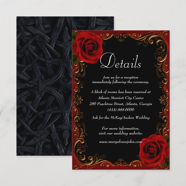 Tarjeta De Recepción Elegante Gótico Roses Roses Roses Bodas Detalles (Anverso / Reverso)