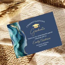 Tarjeta De Recepción Elegante Graduación Azul y Dorado Felicitaciones