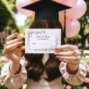 Tarjeta De Recepción Elegante Graduación Borde floral blanco y negro