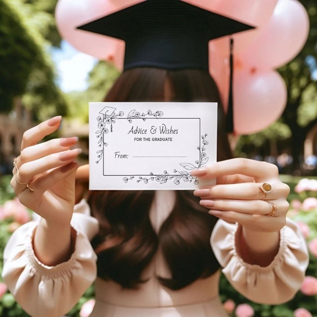 Tarjeta De Recepción Elegante Graduación Borde floral blanco y negro (Subido por el creador)