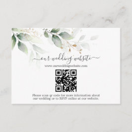 Tarjeta De Recepción Elegante Greenery Gold Eucalyptus QR Code Boda