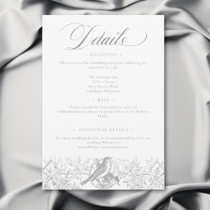 Tarjeta De Recepción Elegante Gris Chinoiserie Boda de Naturaleza y Ave