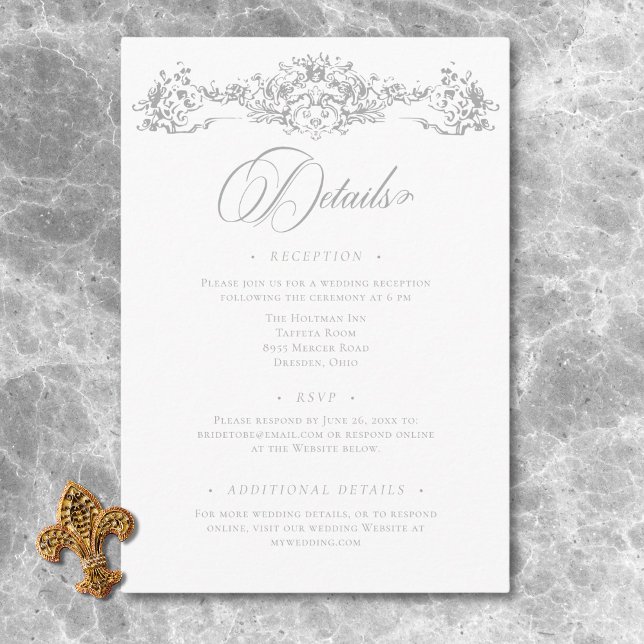Tarjeta De Recepción Elegante Gris Claro Chinoiserie Querubín Boda (Elegant Light Gray Chinoiserie Cherub Wedding Enclosure Card)