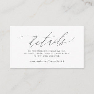 Tarjeta De Recepción Elegante gris oscuro, detalles Bodas, RSVP en líne