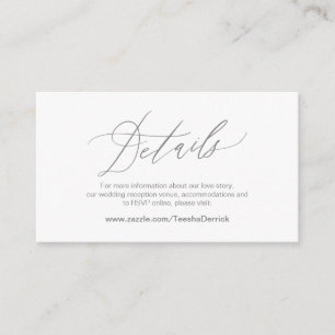 Tarjeta De Recepción Elegante gris oscuro, detalles Bodas, RSVP en líne