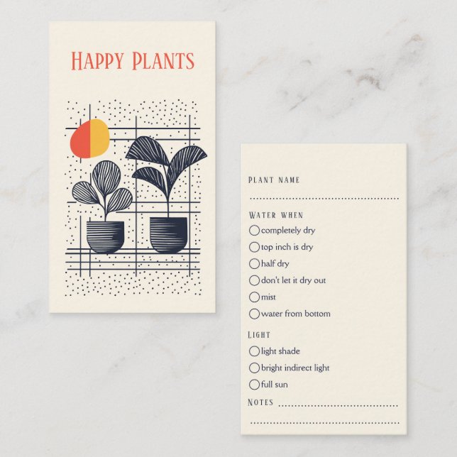 Tarjeta De Recepción Elegante guía de cuidado vegetal ollas botánicas m (Anverso / Reverso)