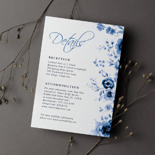 Tarjeta De Recepción Elegante guión azul francés floral toile boda