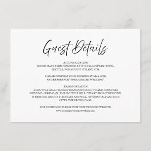 Tarjeta De Recepción Elegante guión blanco Boda mínimo detalles del inv