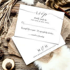 Tarjeta De Recepción Elegante guión blanco negro Boda simple RSVP