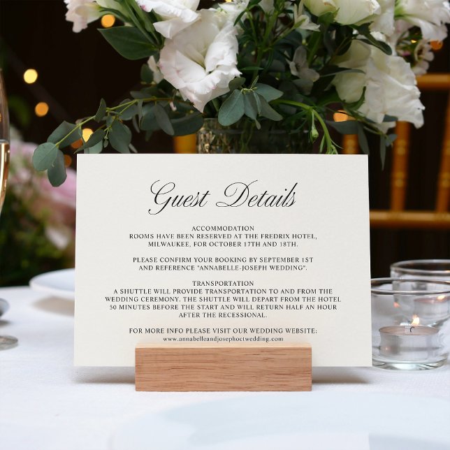 Tarjeta De Recepción Elegante guión Boda blanco formal detalles del inv (Subido por el creador)