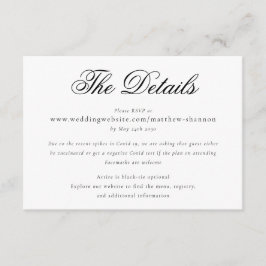 Tarjeta De Recepción Elegante guión Boda blanco negro detalles