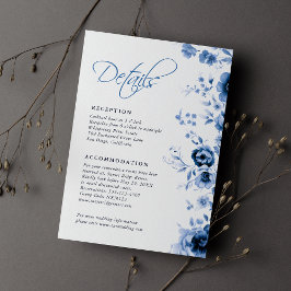 Tarjeta De Recepción Elegante guión Boda de tela floral azul francés