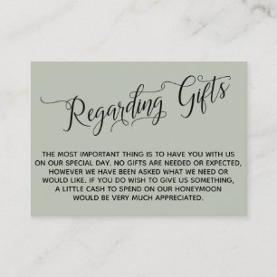 Tarjeta De Recepción Elegante Guión Con Respecto A Los Regalos De Boda
