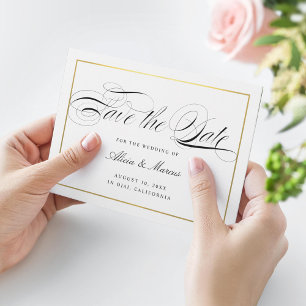 Tarjeta De Recepción Elegante guión de caligrafía Guardar la fecha Faux