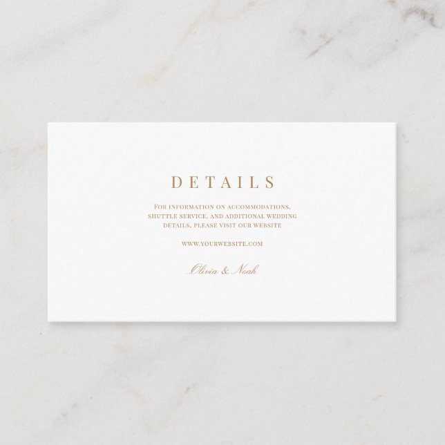 Tarjeta De Recepción Elegante guión de detalles del Boda dorado y blanc (Anverso)