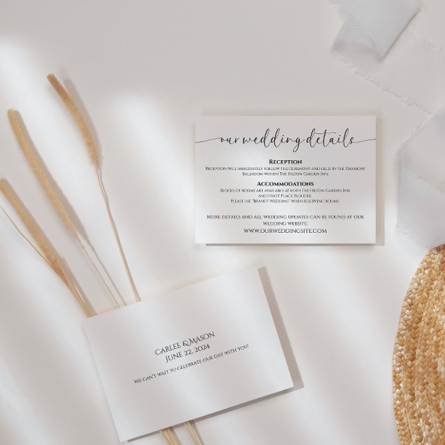 Tarjeta De Recepción Elegante guión detalles de Boda blanco y negro (Subido por el creador)