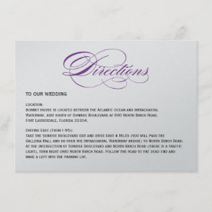 Tarjeta De Recepción Elegante Guión Direcciones de Boda - Morado