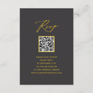 Tarjeta De Recepción Elegante guión dorado moderno Gray QR Wedding RSVP