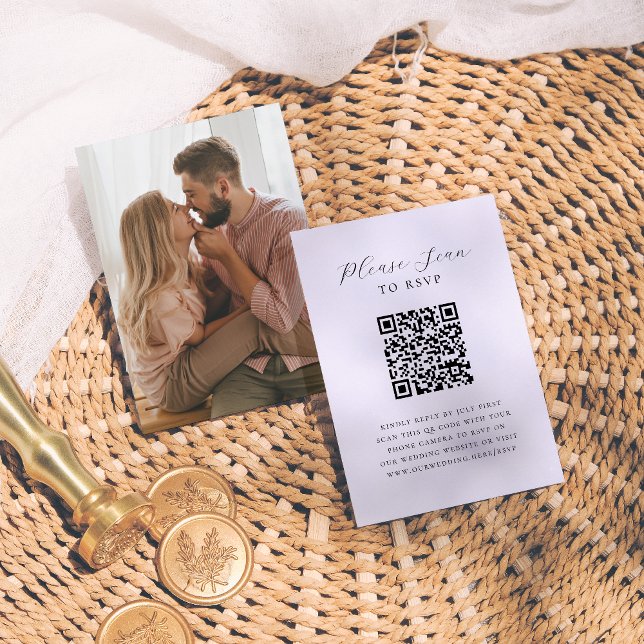Tarjeta De Recepción Elegante guión foto mínima QR Boda de código RSVP (Subido por el creador)