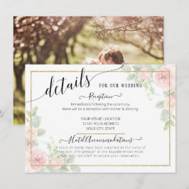 Tarjeta De Recepción Elegante guión Gold Rubor Floral Boda Detalles