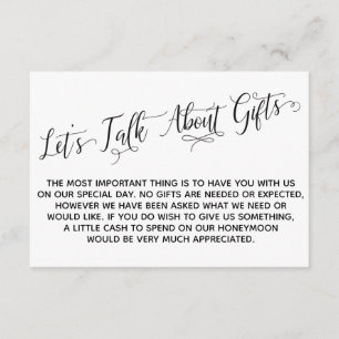 Tarjeta De Recepción Elegante guión hablemos de Boda de regalos