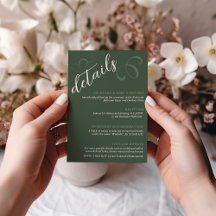 Elegante guión inclinado Detalles del Boda verde o