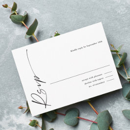 Tarjeta De Recepción Elegante guión moderno Boda blanca y negra RSVP