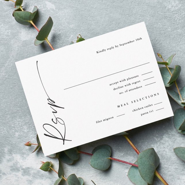 Tarjeta De Recepción Elegante guión moderno Boda blanca y negra RSVP (Subido por el creador)