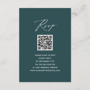 Tarjeta De Recepción Elegante guion moderno verde simple RSVP boda QR