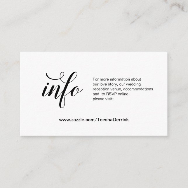 Tarjeta De Recepción Elegante guión negro, detalles Bodas, RSVP en líne (Anverso)