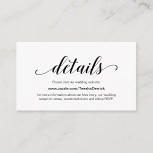 Tarjeta De Recepción Elegante guión negro, detalles del sitio web Boda
