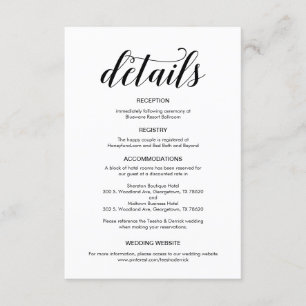 Tarjeta De Recepción Elegante guión negro, información de detalles Boda