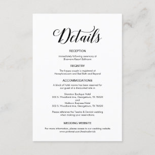 Tarjeta De Recepción Elegante guión negro, información de detalles Boda