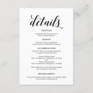 Tarjeta De Recepción Elegante guión negro, información de detalles Boda