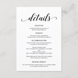 Tarjeta De Recepción Elegante guión negro, información de detalles Boda