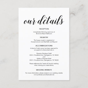 Tarjeta De Recepción Elegante guión negro, información de detalles Boda