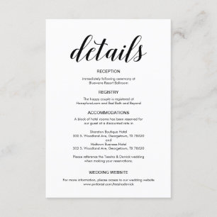 Tarjeta De Recepción Elegante guión negro, información de detalles Boda