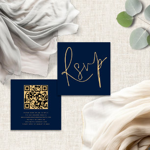 Tarjeta De Recepción Elegante guión QR Boda de oro de la Marina RSVP