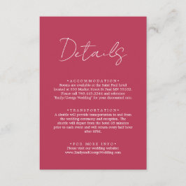 Tarjeta De Recepción Elegante guión simple Viva Magenta Boda Detalles