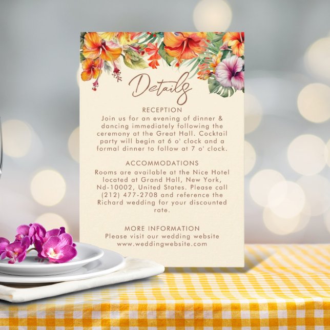 Tarjeta De Recepción Elegante Hibiscus Flower Tropical Floral Boda (Subido por el creador)