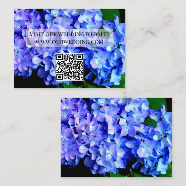 Tarjeta De Recepción Elegante hidrángulos florales púrpura azul código  (Anverso / Reverso)