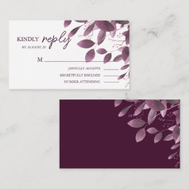 Tarjeta De Recepción Elegante hoja de bosque de Burdeos RSVP de boda 