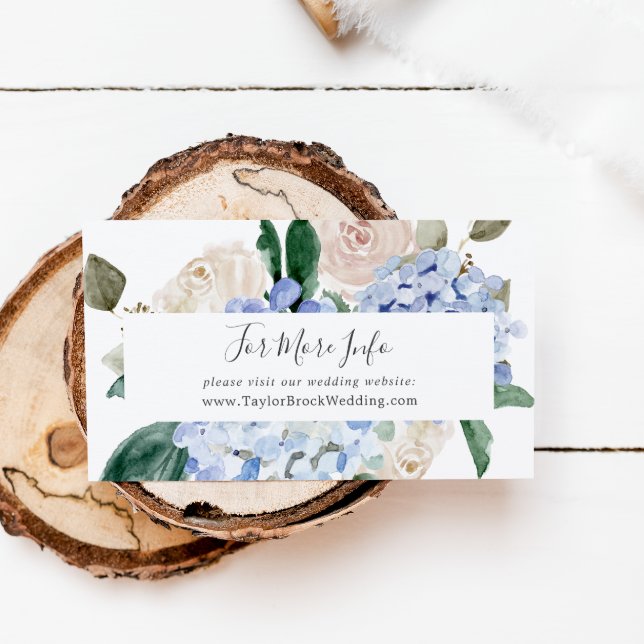 Tarjeta De Recepción Elegante Hydrangea Azul | Sitio Web de Bodas blanc (Subido por el creador)